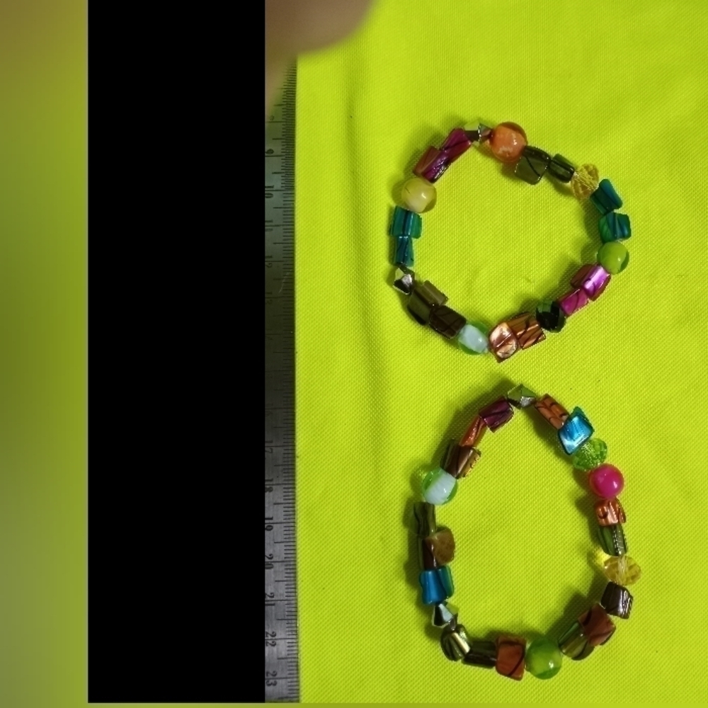 Pair of stretch multicolor colorful beaded bracelets faceted Shell glass - Picture 2 of 4